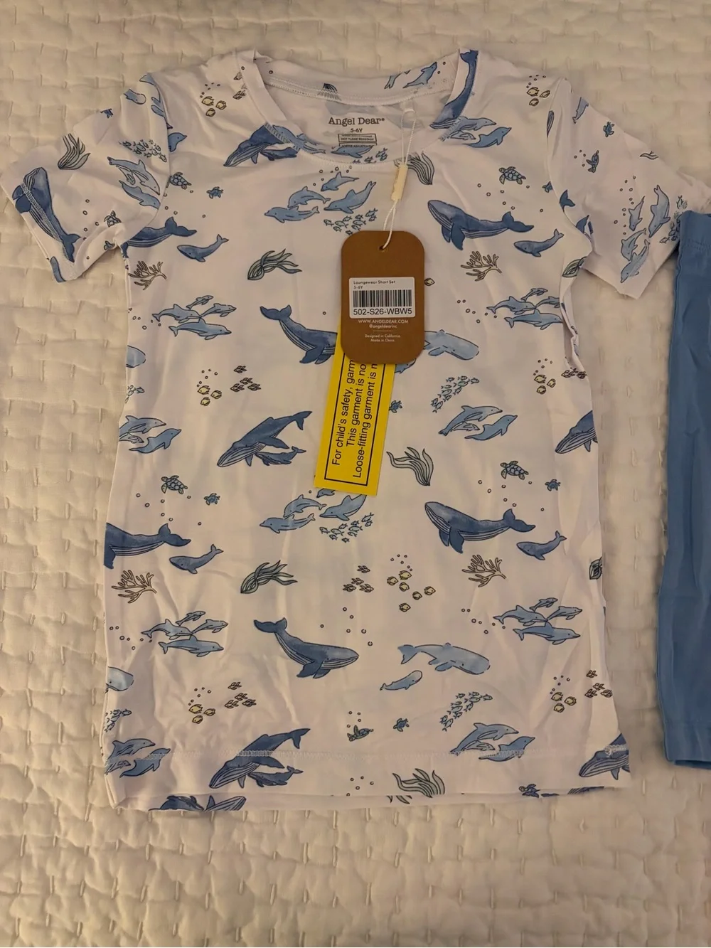 NWT Angel Dear Bamboo Whale Print Kids Pajama Set Size 5-6Y